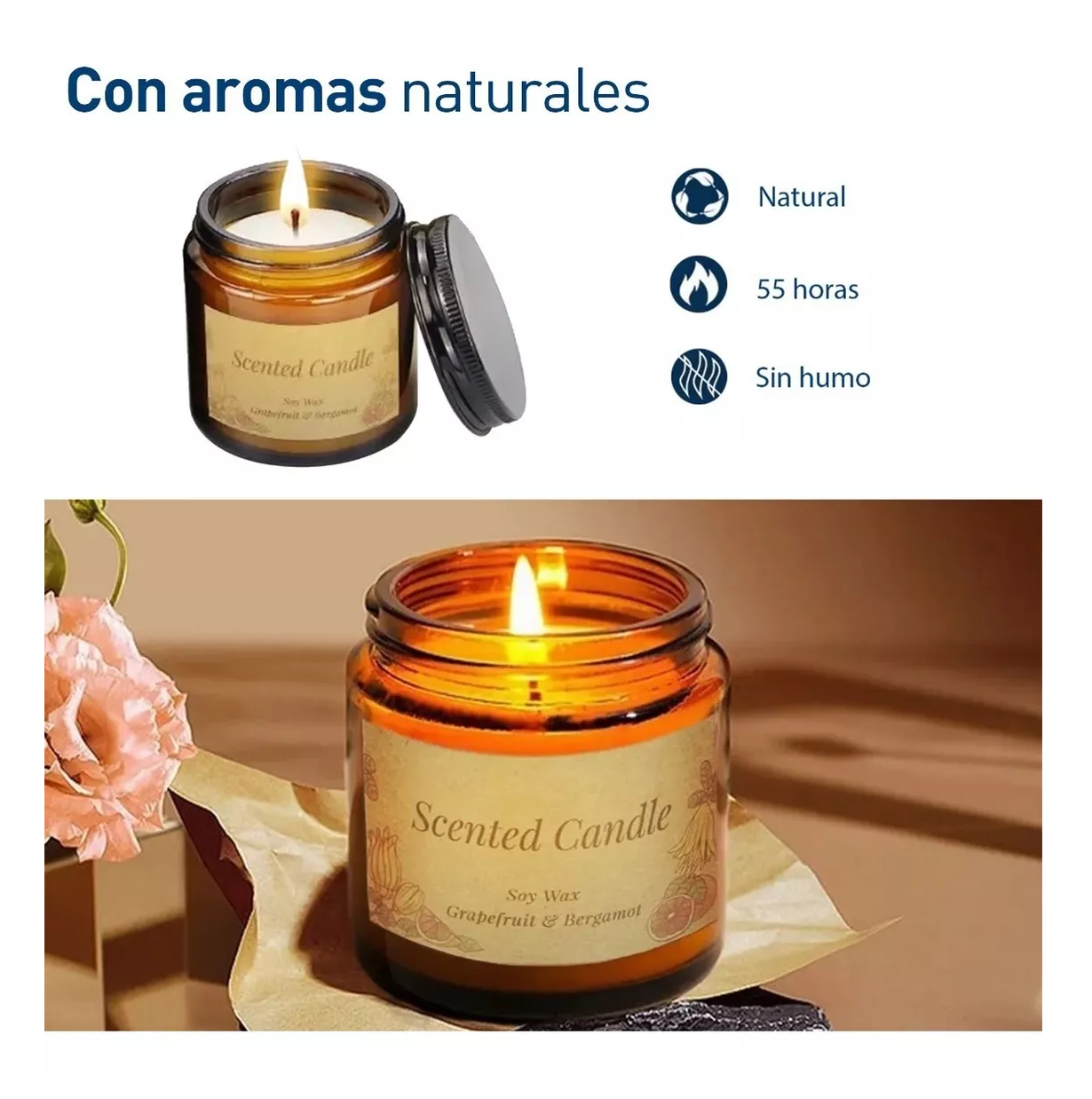 Foto 4 pulgar | 3 Velas Aromáticas Decorativas 100% Soya Aromaterapia 3.5oz Vainilla, Campanilla, Lavanda