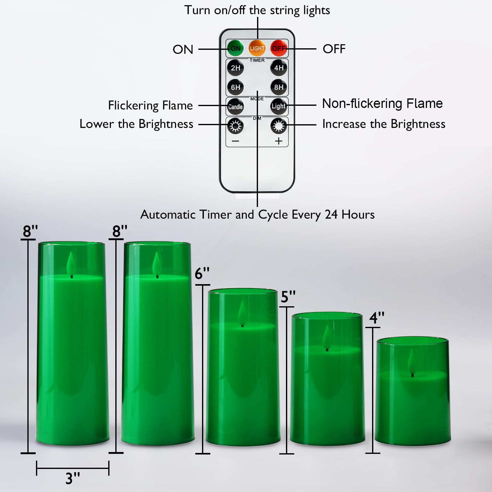 Foto 6 pulgar | Velas Sin Llama Homemory Green Led Con Mando A Distancia, Juego De 5 - Venta Internacional.