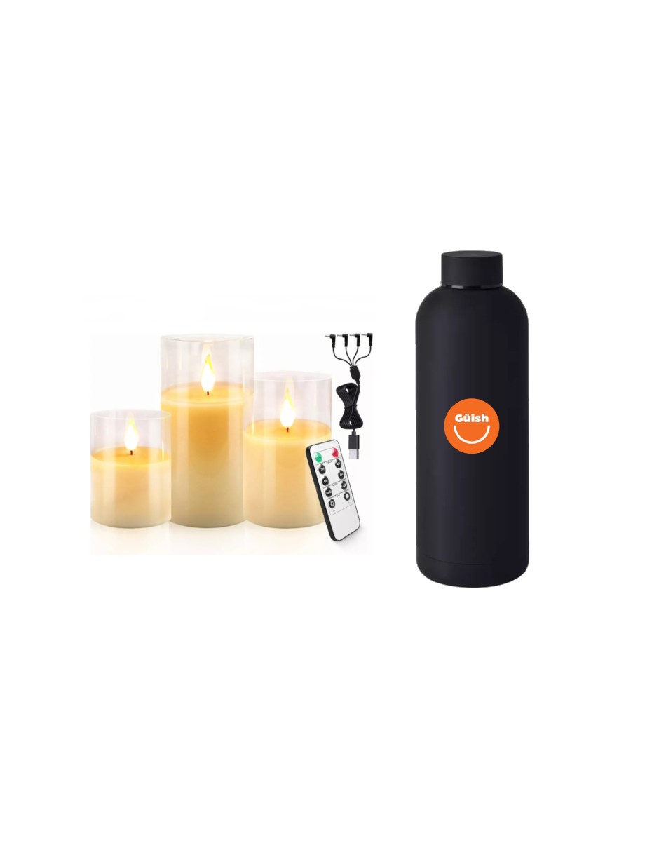Foto 1 | Velas Led Recargable 3pz + Termo De Agua Güish