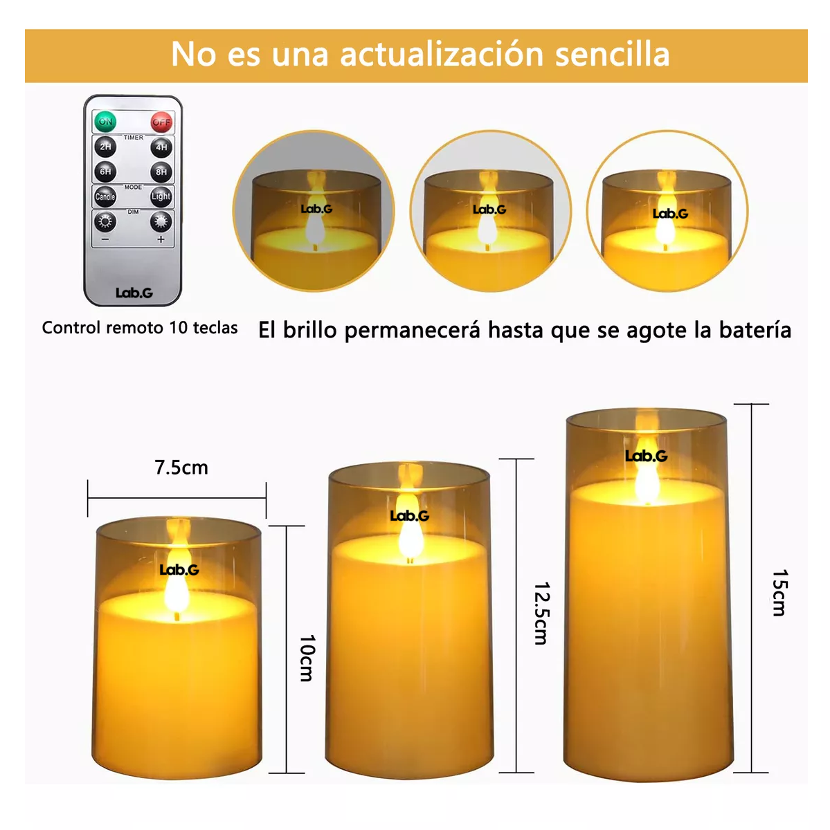 Foto 2 | Velas Eléctricas Led Flama Realista con Control Remoto 3 Piezas 7.5 cm