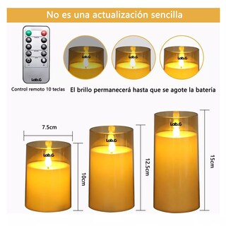 Foto 2 | Velas Eléctricas Led Flama Realista con Control Remoto 3 Piezas 7.5 cm