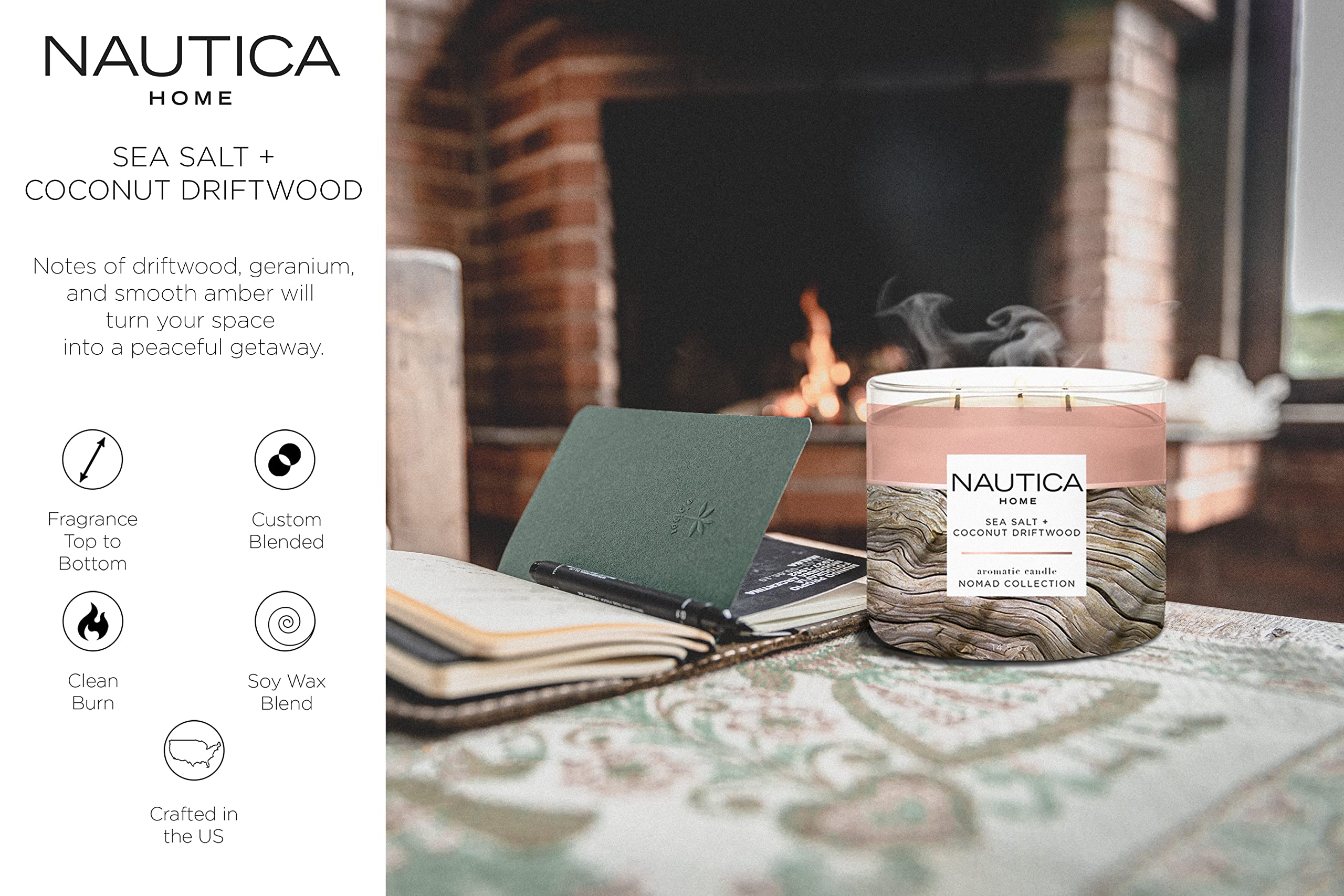 Foto 2 | Candle Nautica, Tamaño Grande, Con Aroma A Sal Marina Y Madera Flotante Ámbar, Soja - Venta Internacional.