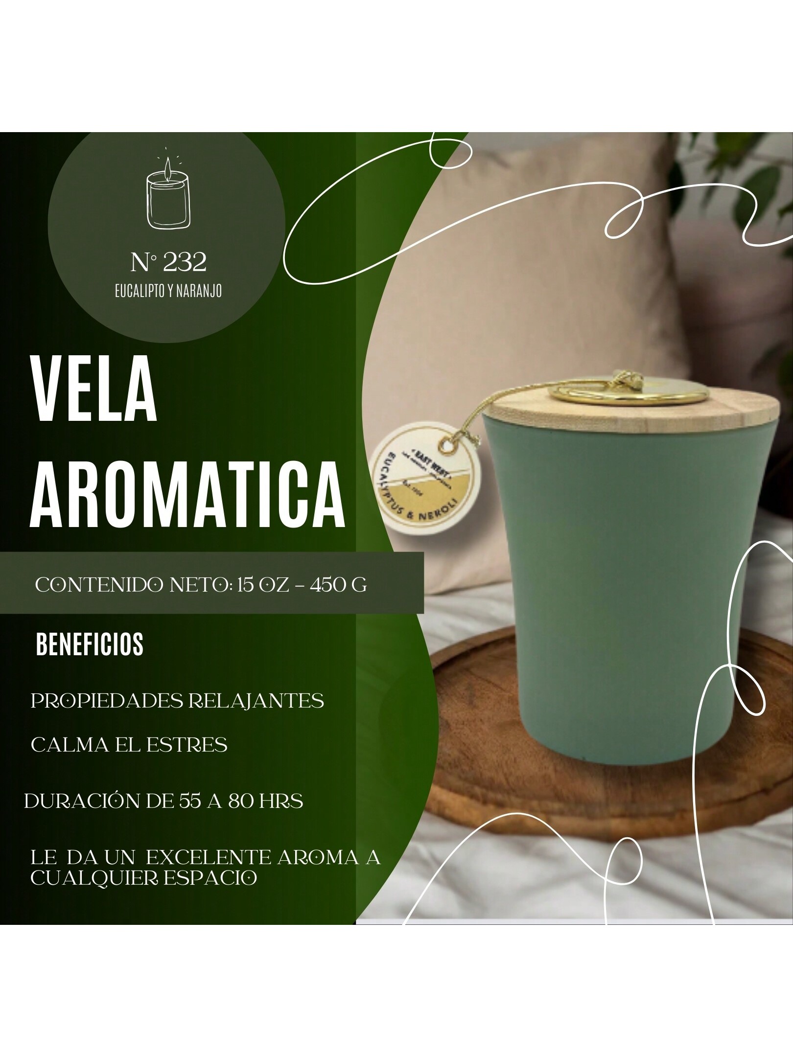 Foto 3 pulgar | Vela Aromática Premium Eucalipto y Neroli