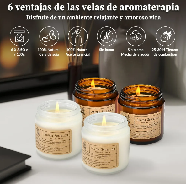 Foto 3 | Xtellar Set De 6 Velas Aromáticas Esenciales Decadentemente Lujosas De Cera De Soja, Ideal Para Aromaterapia