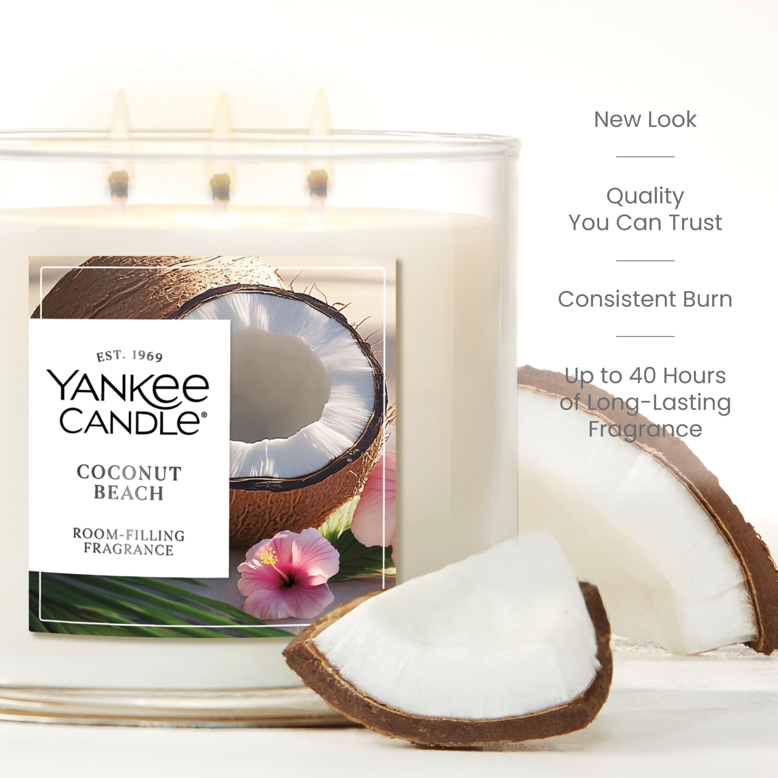 Foto 3 | Candle Yankee Candle, Tarro De 3 Mechas, 40 Horas De Combustión, Color Coconut Beach - Venta Internacional.