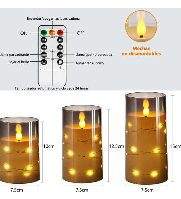 Foto 3 pulgar | Juego de 3 Velas Led Xtellar con Control Remoto