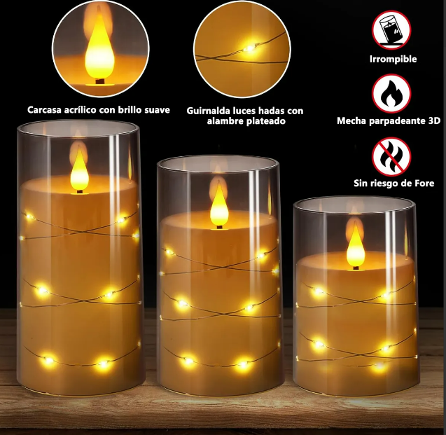 Foto 4 pulgar | Juego de 3 Velas Led Xtellar con Control Remoto