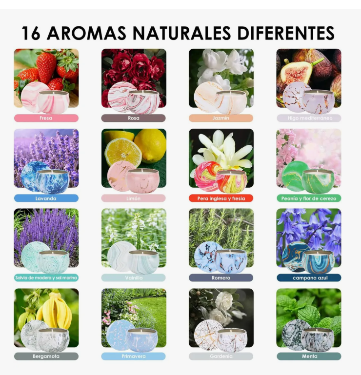 Foto 3 pulgar | 16 Pcs Velas Aromáticas Xtellar Jaspeadas Cera De Soja Perfumada