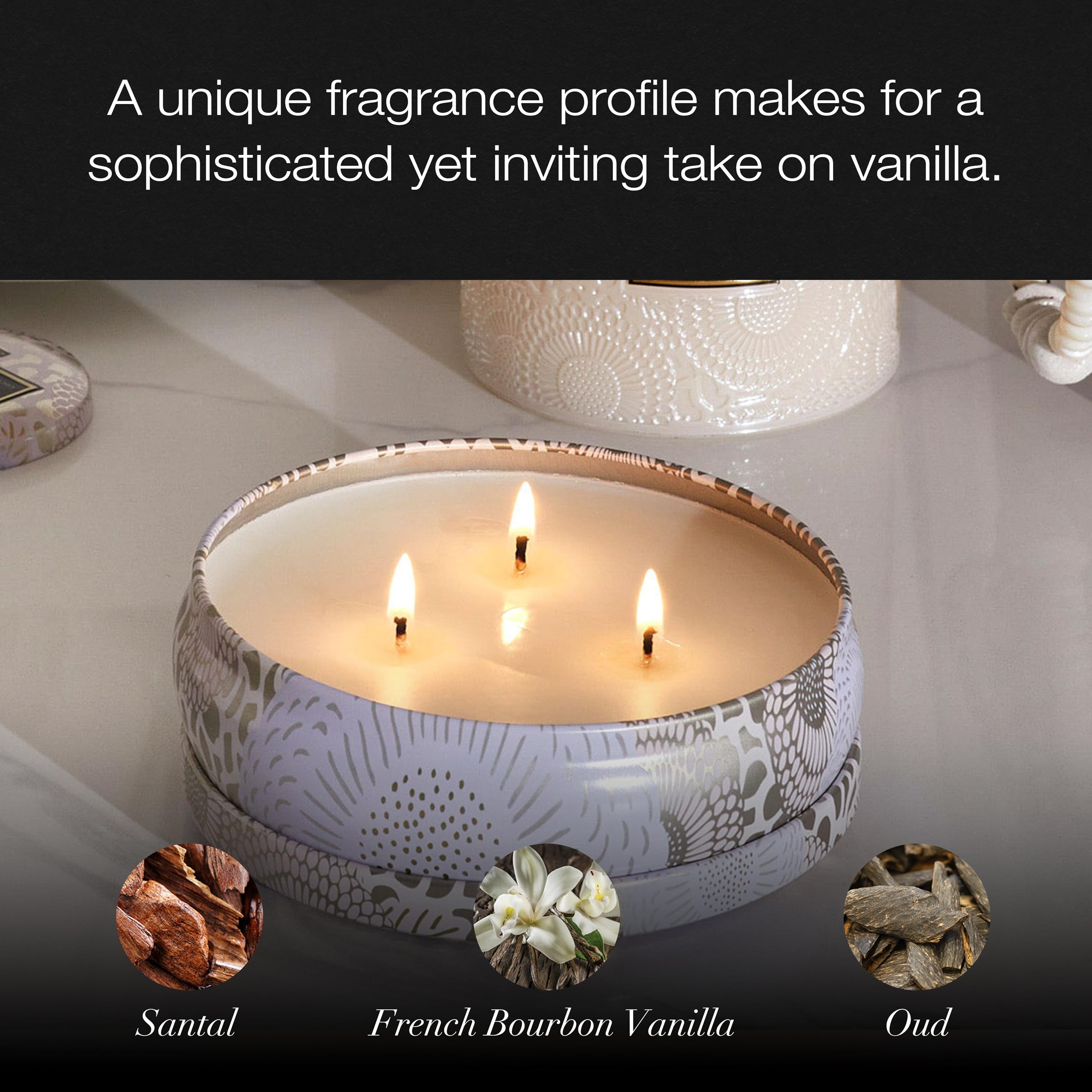 Foto 4 pulgar | Cera De Coco Candle Voluspa Santal Vanille  Lata De 3 Mechas  355 Ml - Venta Internacional.