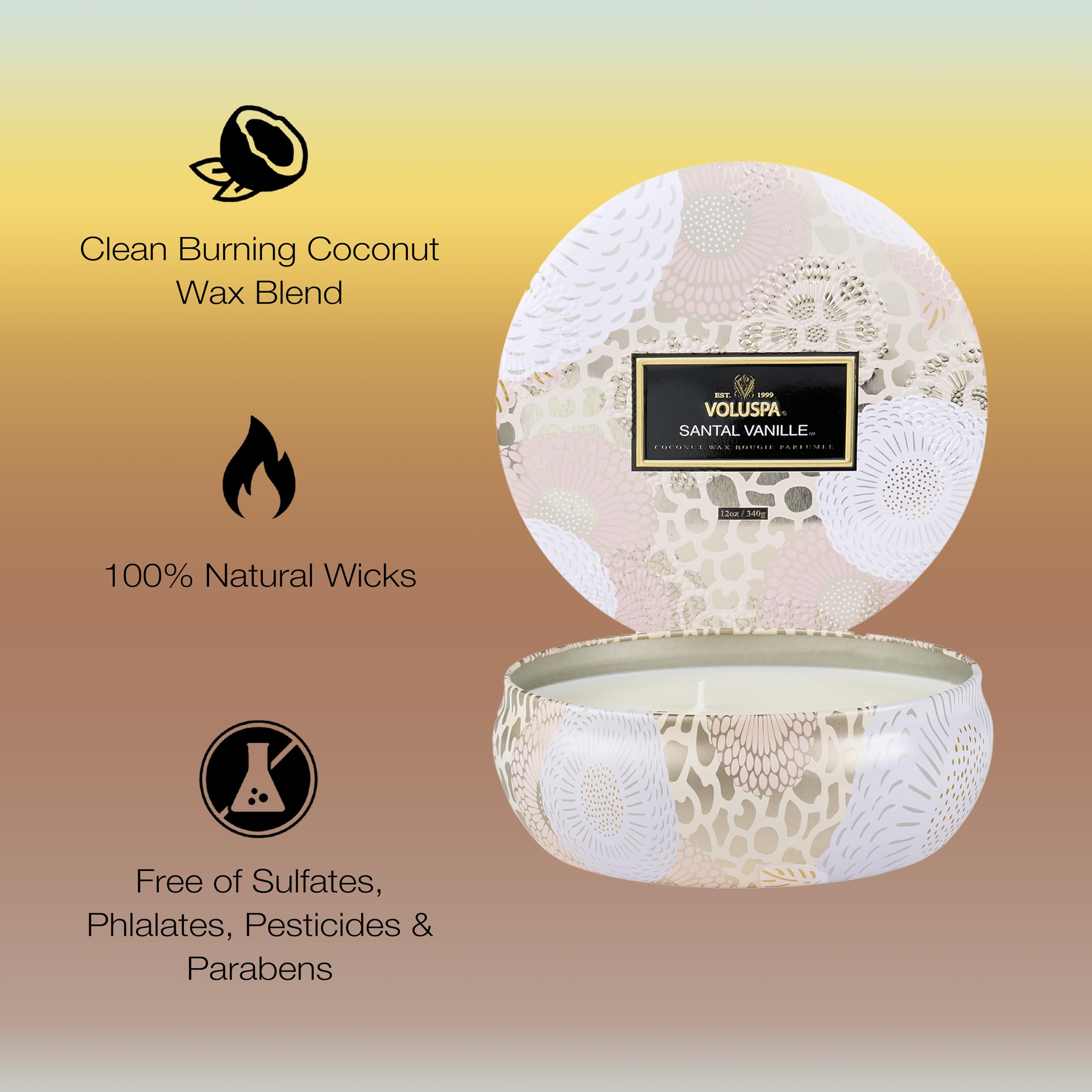 Foto 5 pulgar | Cera De Coco Candle Voluspa Santal Vanille  Lata De 3 Mechas  355 Ml - Venta Internacional.