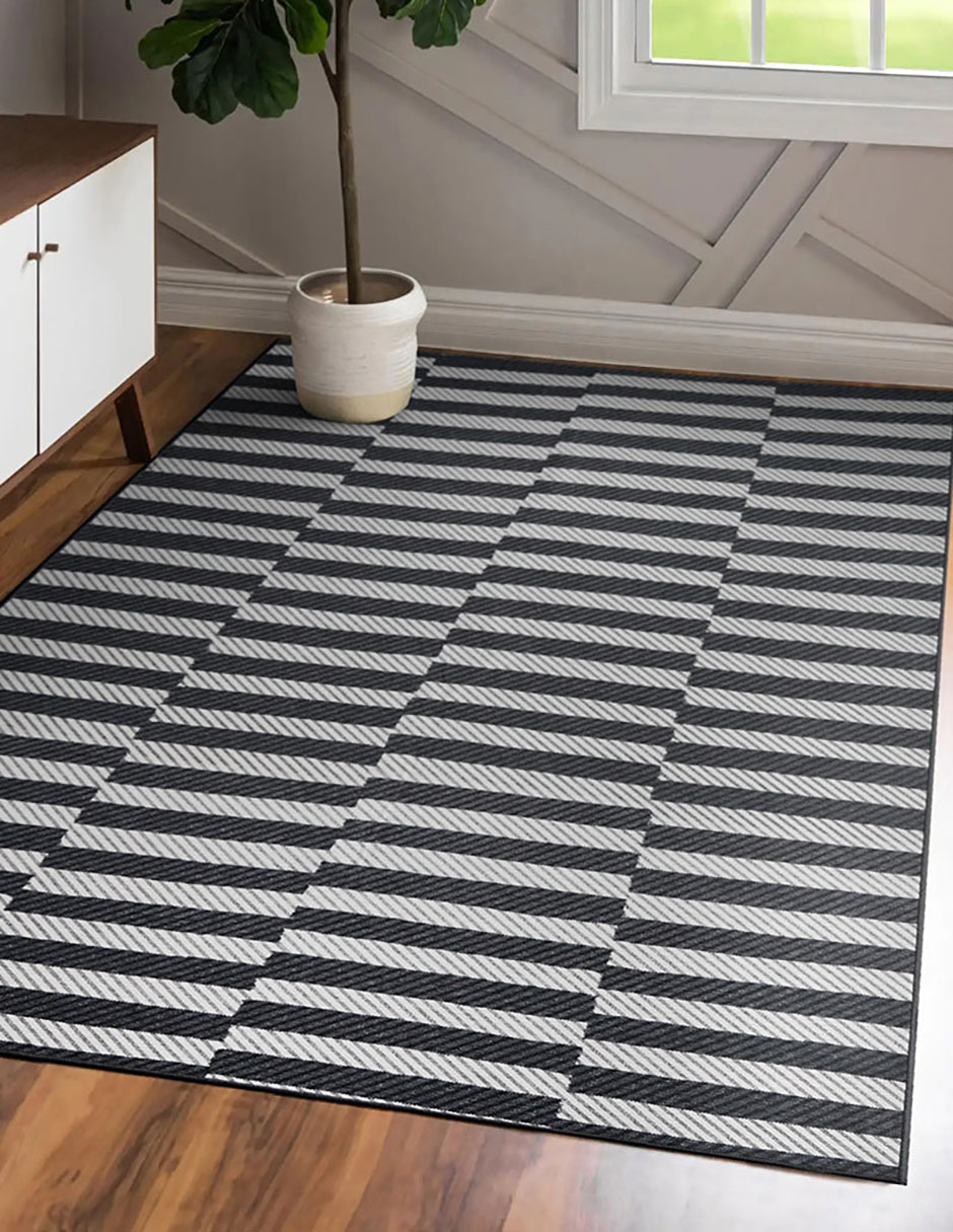 Foto 2 | Tapete Decorativo Lavable Tratti Offset Stripe Negro Crema