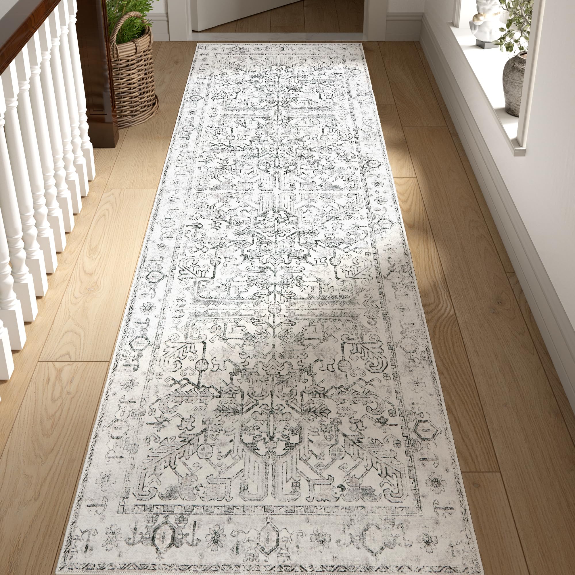 Foto 2 pulgar | Alfombra Runner Jinchan Con Estampado Floral Vintage, 60 X 240 Cm, Color Gris, Lavable - Venta Internacional.