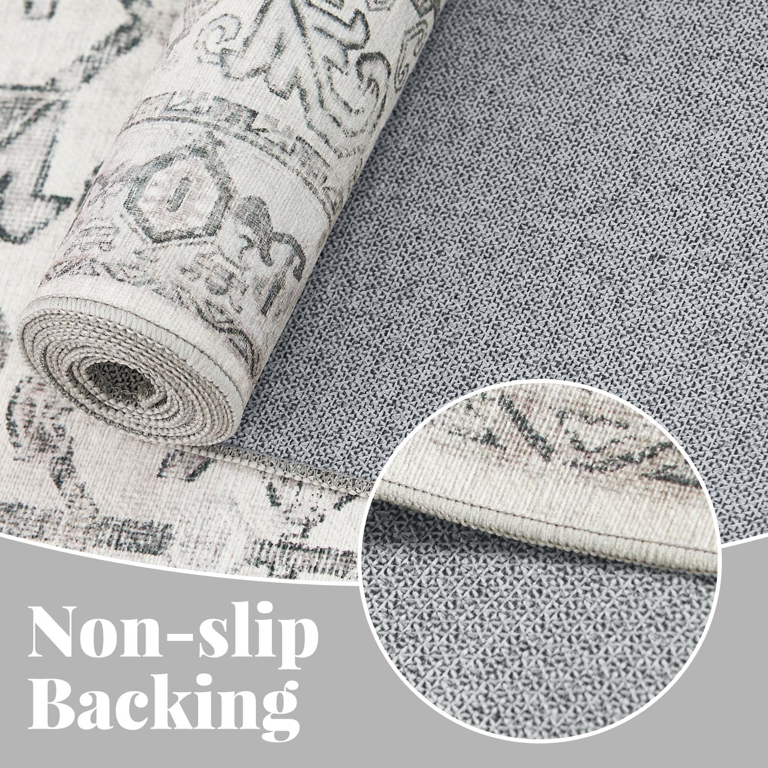 Foto 5 pulgar | Alfombra Runner Jinchan Con Estampado Floral Vintage, 60 X 240 Cm, Color Gris, Lavable - Venta Internacional.