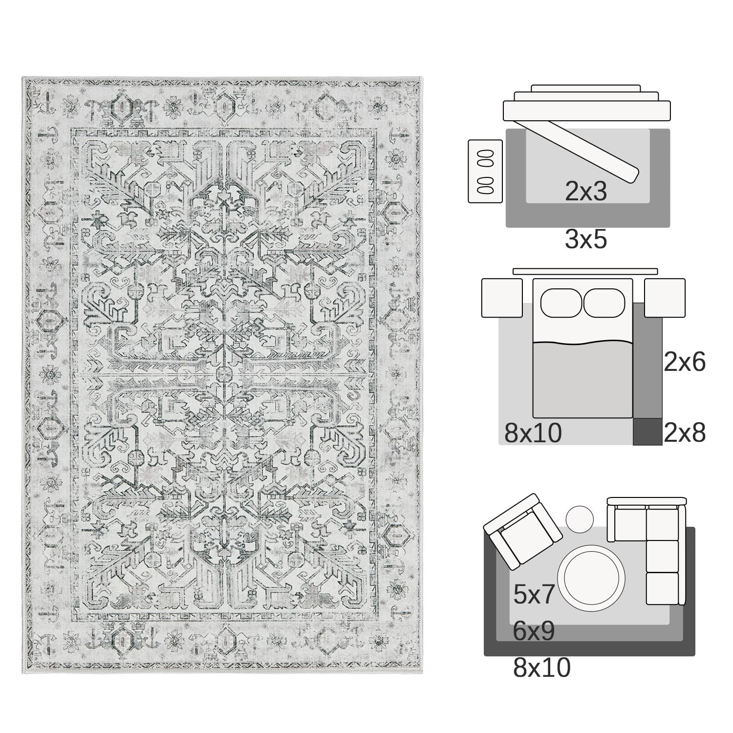Foto 6 pulgar | Alfombra Runner Jinchan Con Estampado Floral Vintage, 60 X 240 Cm, Color Gris, Lavable - Venta Internacional.