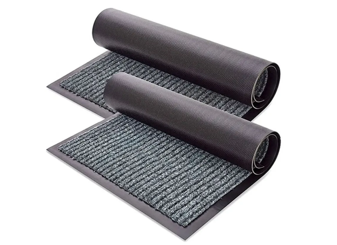 Alfombra De Entrada Xtellar Moderna Antideslizante Y Absorbente En Elegante Gris - Set 2 Piezas