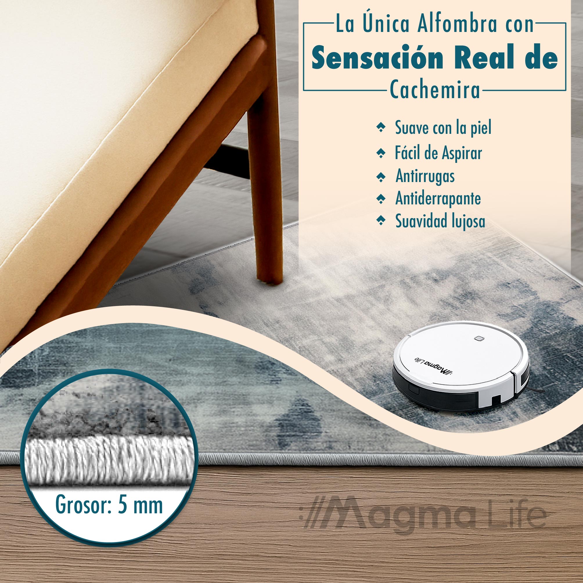 Foto 6 pulgar | Magma Life Alfombra Grande De 90x150 Cm (3x4.9 Ft), Color Gris, Estilo Moderno, Suave Al Tacto Tipo Cachemira, Anti