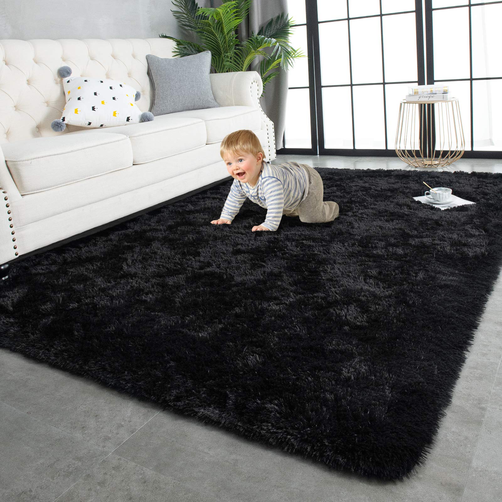 Foto 1 | Alfombras Esponjosas Twinnis, Supersuaves, Negras, 120 X 180 Cm - Venta Internacional.