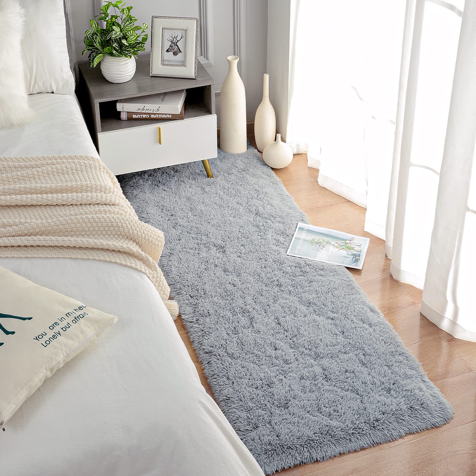 Foto 7 | Alfombra Chicrug Soft Runner Para Dormitorio O Sala De Estar, 60 X 180 Cm, Color Gris - Venta Internacional.