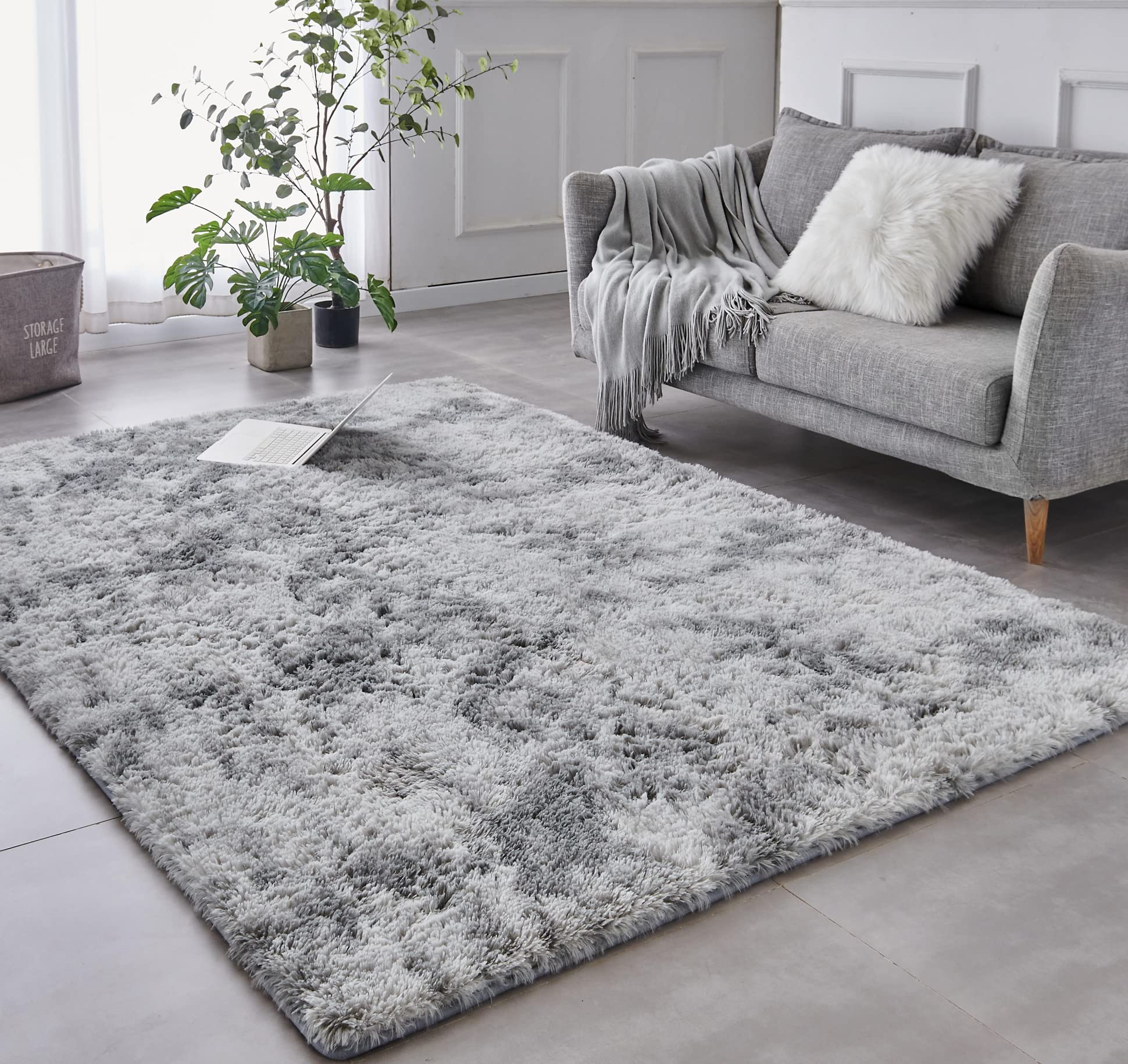 Alfombra Shag Area Tabayon, Teñida Con Corbata, Gris Claro, 150 X 210 Cm, Antiesquí - Venta Internacional. $930