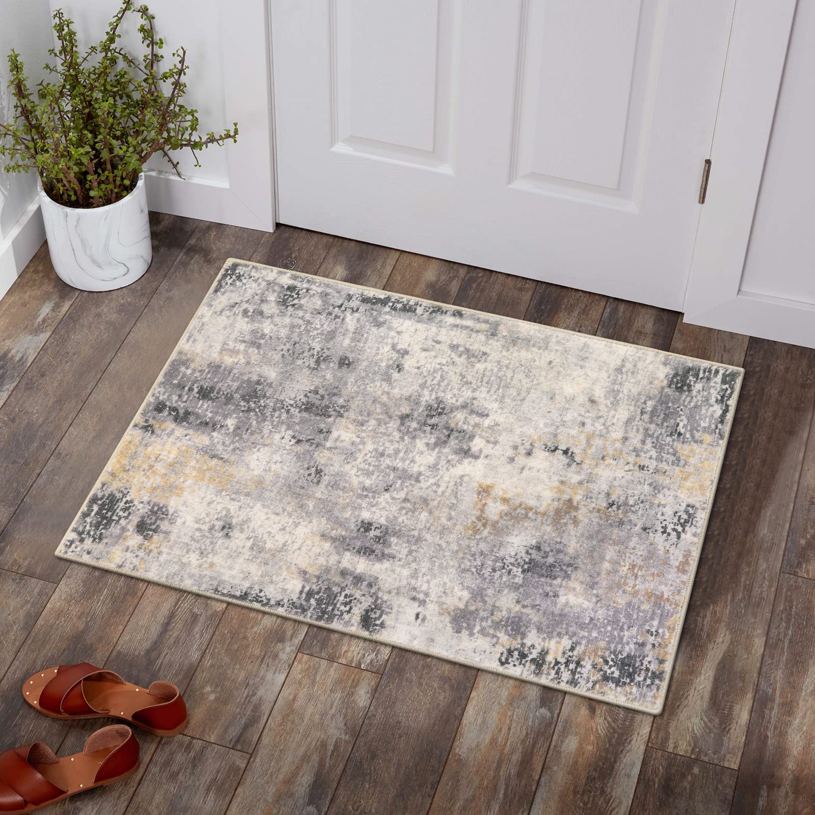 Alfombra Lahome Moderna Abstracta De 2 X 3 Pies, Gris, Para Baño, Suave Y Lavable - Venta Internacional.