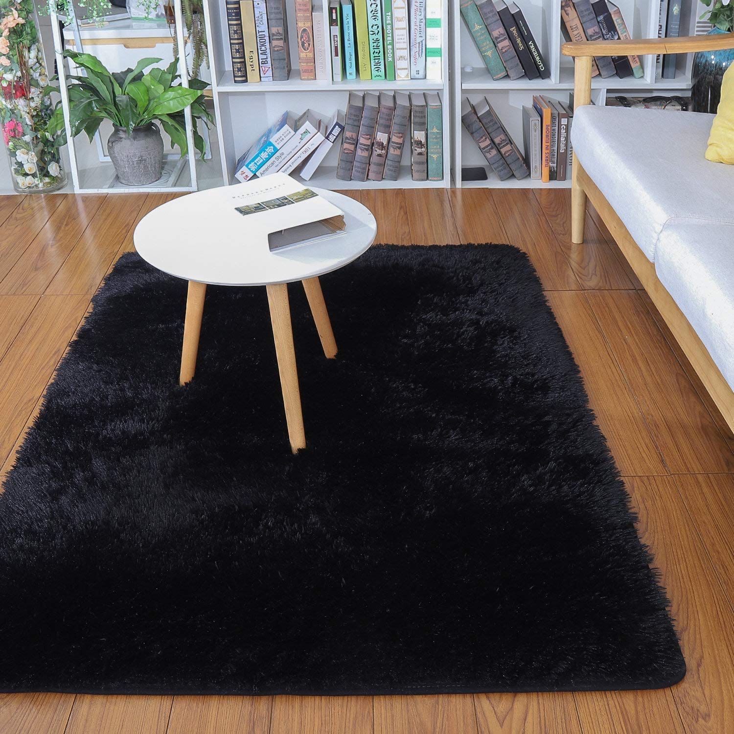 Alfombra Merelax Soft Modern Shaggy Para Dormitorio, 60 X 90 Cm, Color Negro - Venta Internacional.