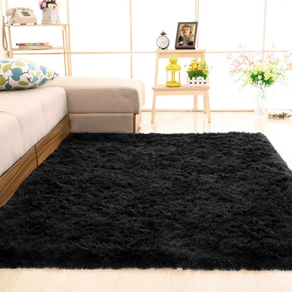 Foto 3 pulgar | Alfombra Merelax Soft Modern Shaggy Para Dormitorio, 60 X 90 Cm, Color Negro - Venta Internacional.