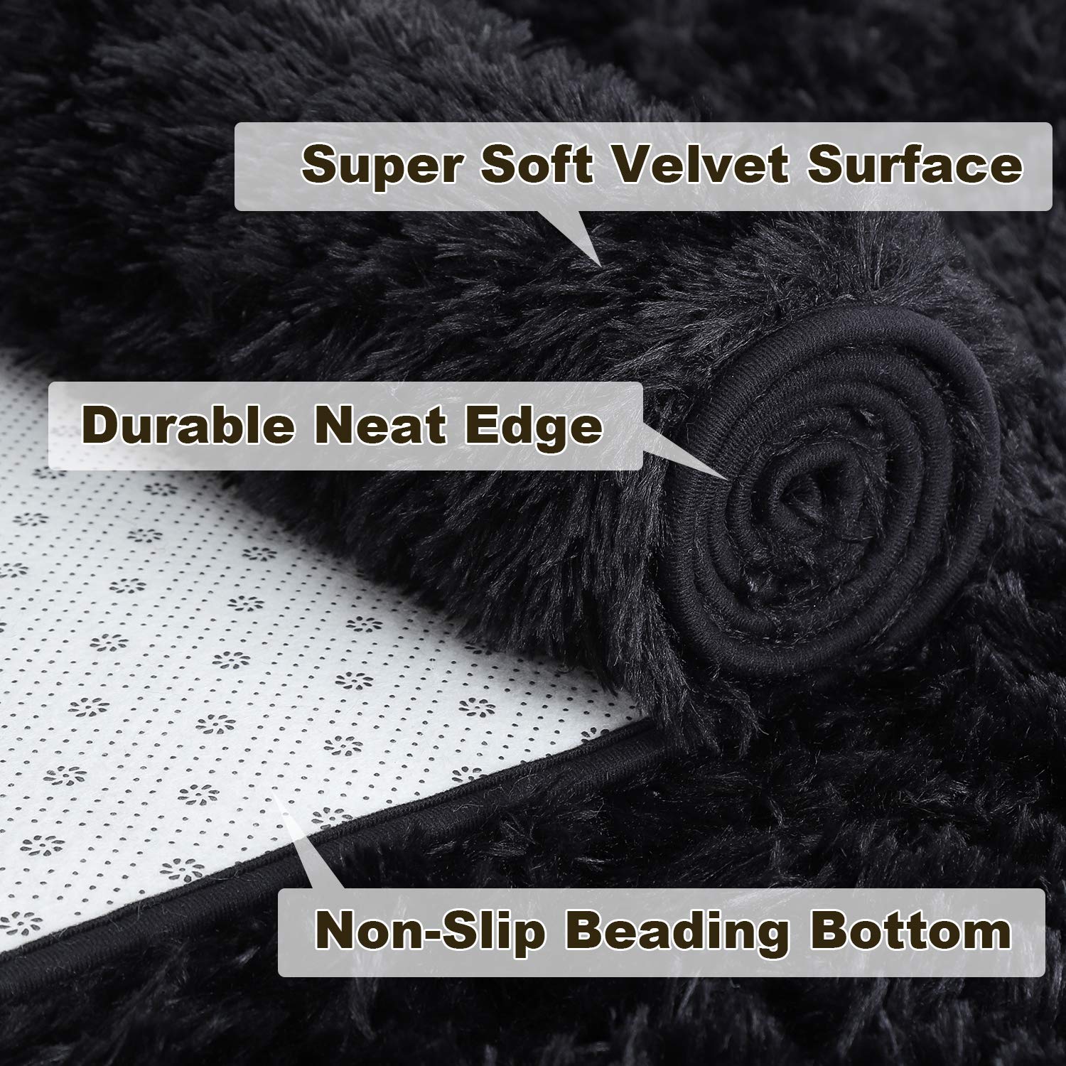 Foto 4 | Alfombra Merelax Soft Modern Shaggy Para Dormitorio, 60 X 90 Cm, Color Negro - Venta Internacional.