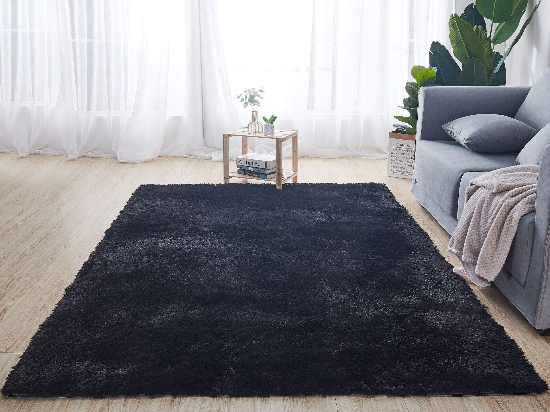 Foto 7 pulgar | Alfombra Merelax Soft Modern Shaggy Para Dormitorio, 60 X 90 Cm, Color Negro - Venta Internacional.