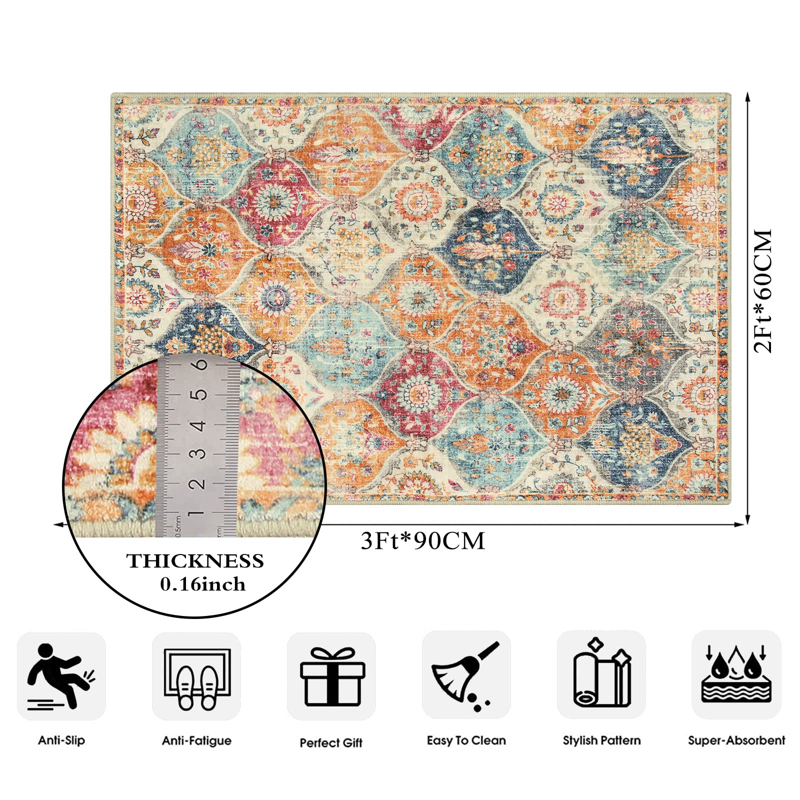 Foto 4 pulgar | Alfombra Lahome Moroccan Trellis De 60 X 90 Cm, Color Crema, Antideslizante - Venta Internacional.