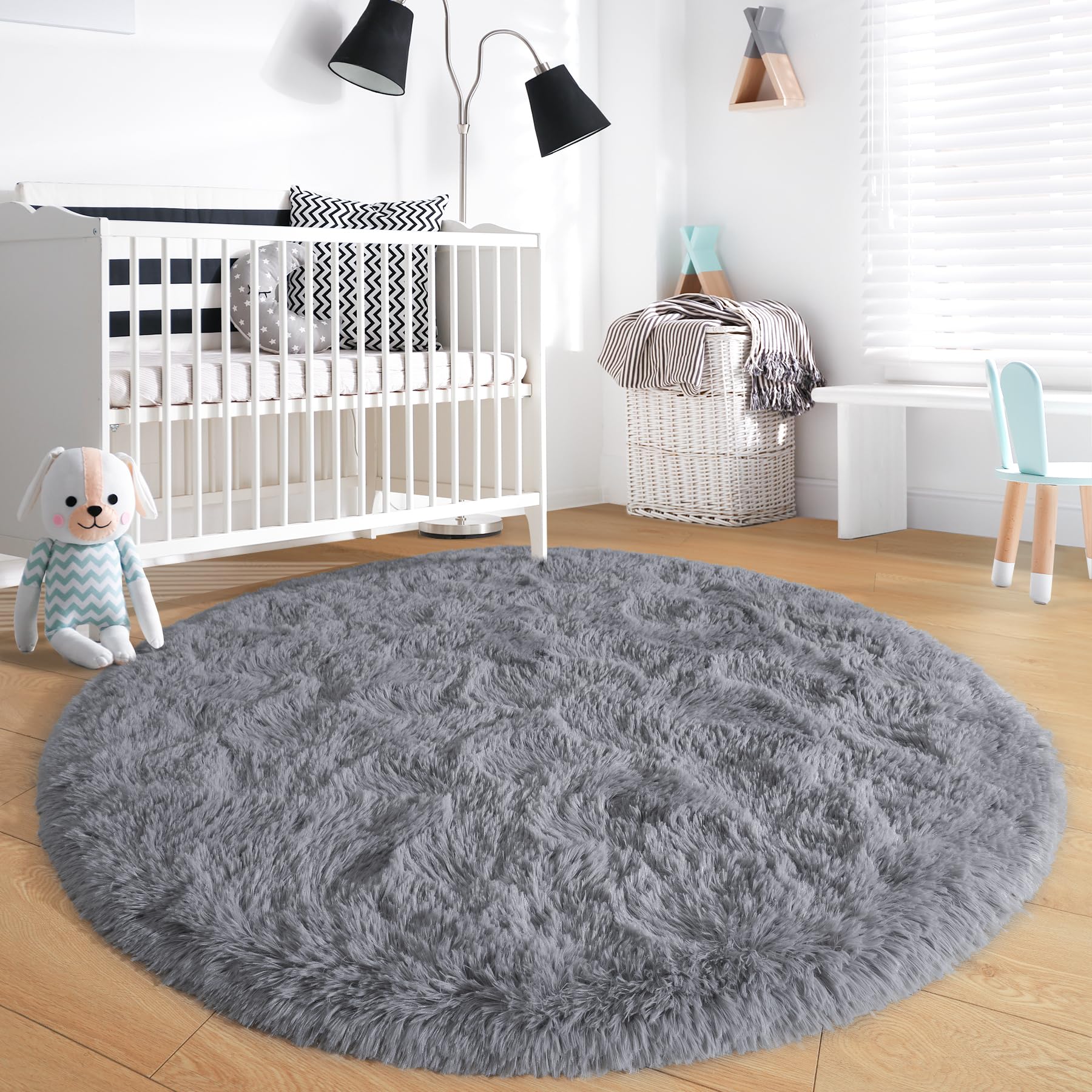 Foto 4 pulgar | Alfombra Redonda Noahas Fluffy de 120 Cm Color Gris - Venta Internacional