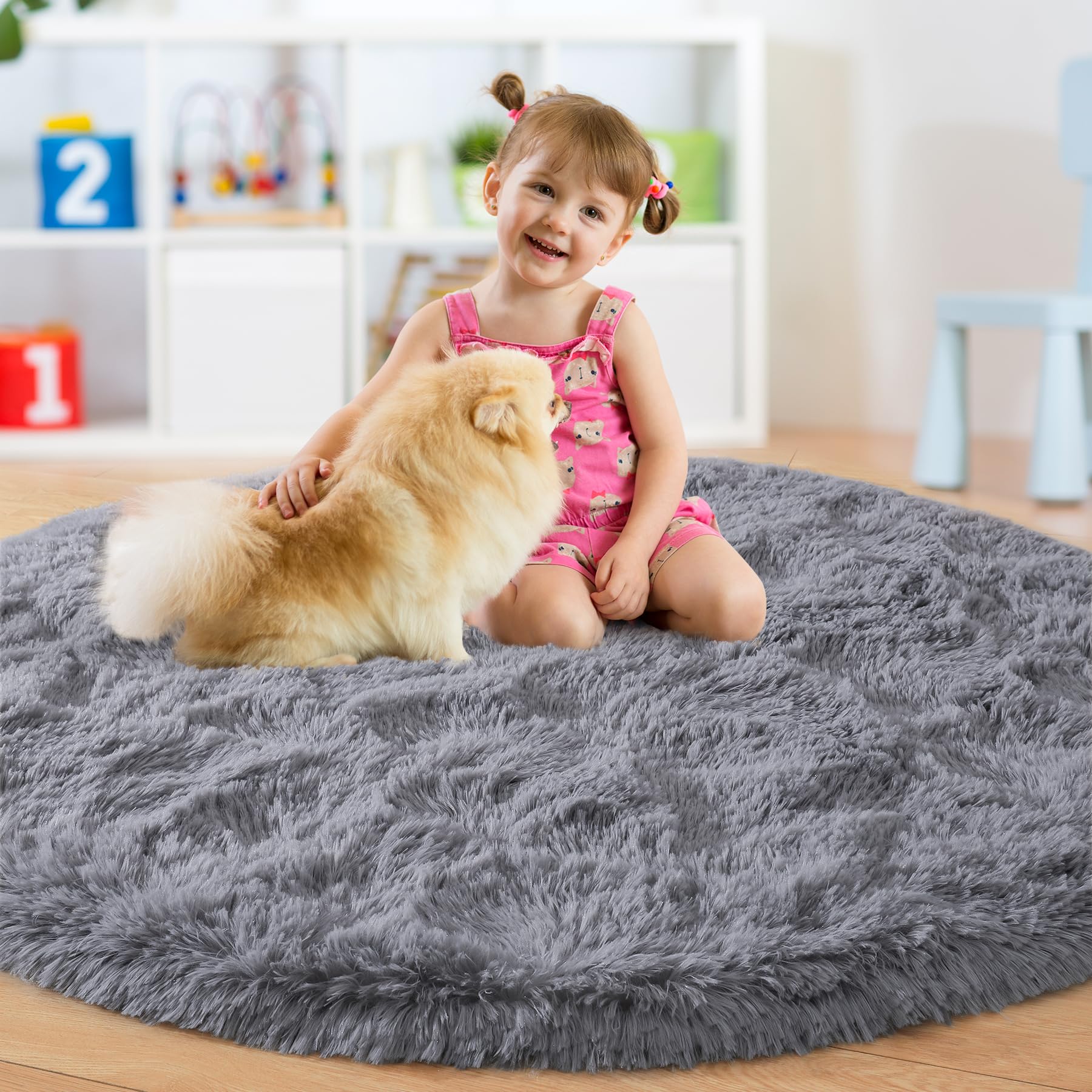 Foto 7 pulgar | Alfombra Redonda Noahas Fluffy de 120 Cm Color Gris - Venta Internacional