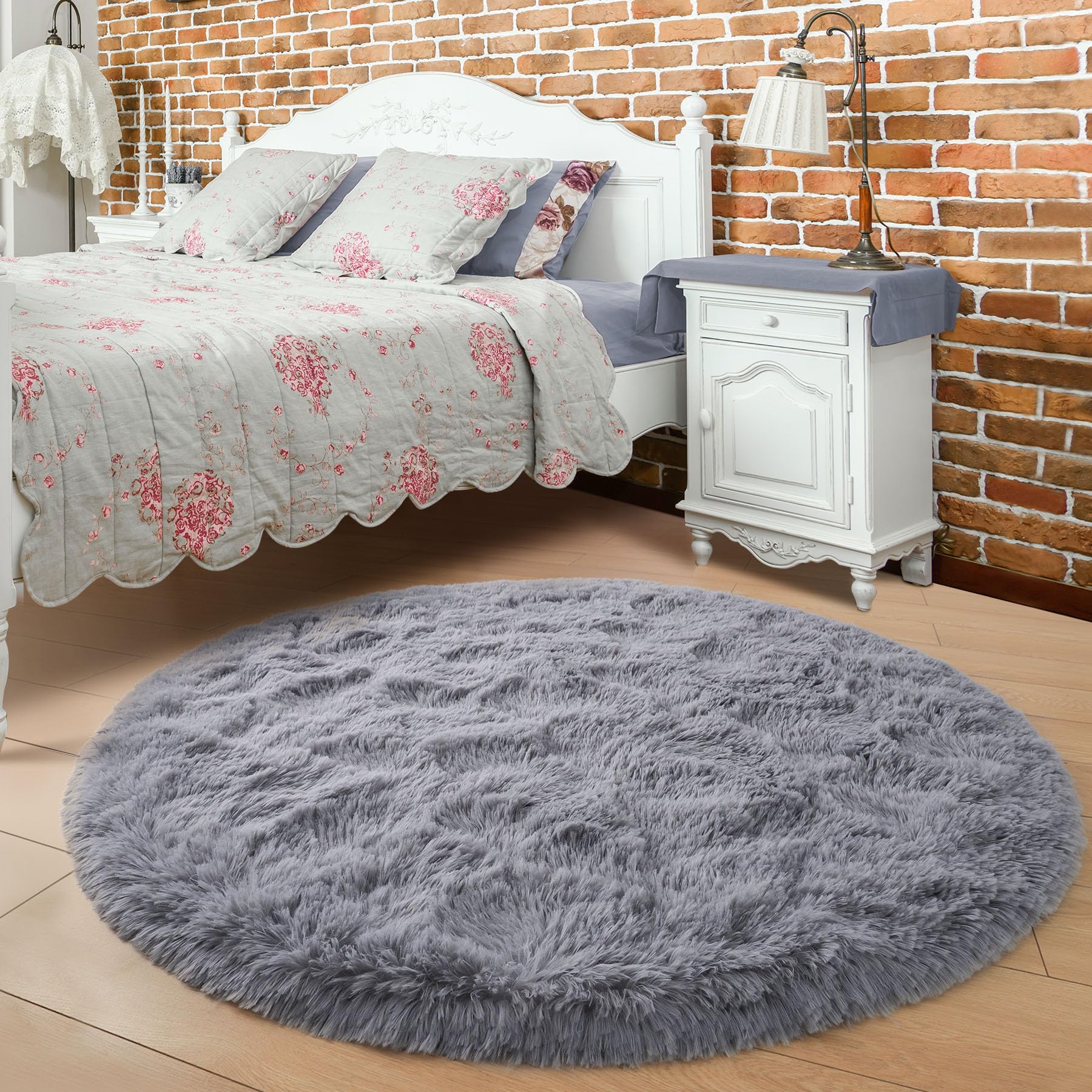 Foto 8 pulgar | Alfombra Redonda Noahas Fluffy de 120 Cm Color Gris - Venta Internacional