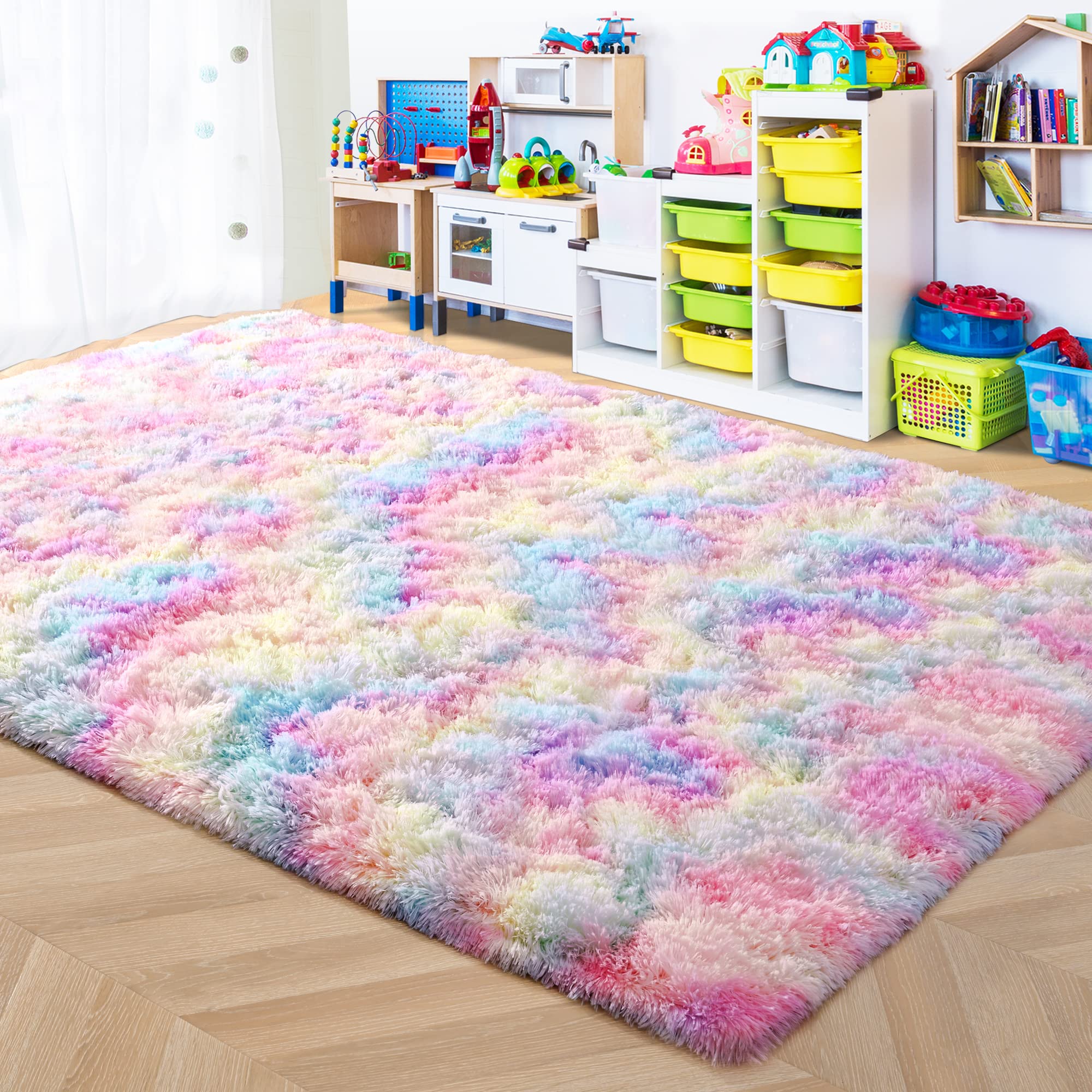 Alfombra Iseau Rainbow De Piel Sintética Esponjosa, 150 X 240 Cm, Para Sala De Estar - Venta Internacional.