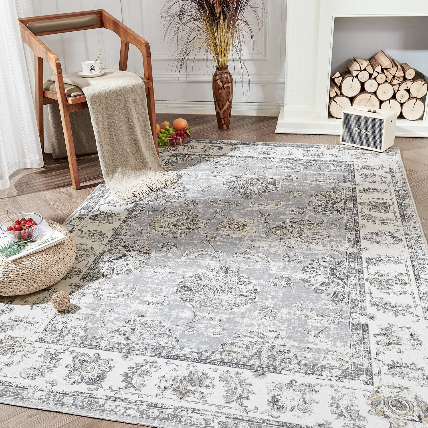 Area Rug Jinchan, Lavable, Estilo Bohemio, Para Dormitorio, 120 X 180 Cm, Para Interiores, Color Gri - Venta Internac