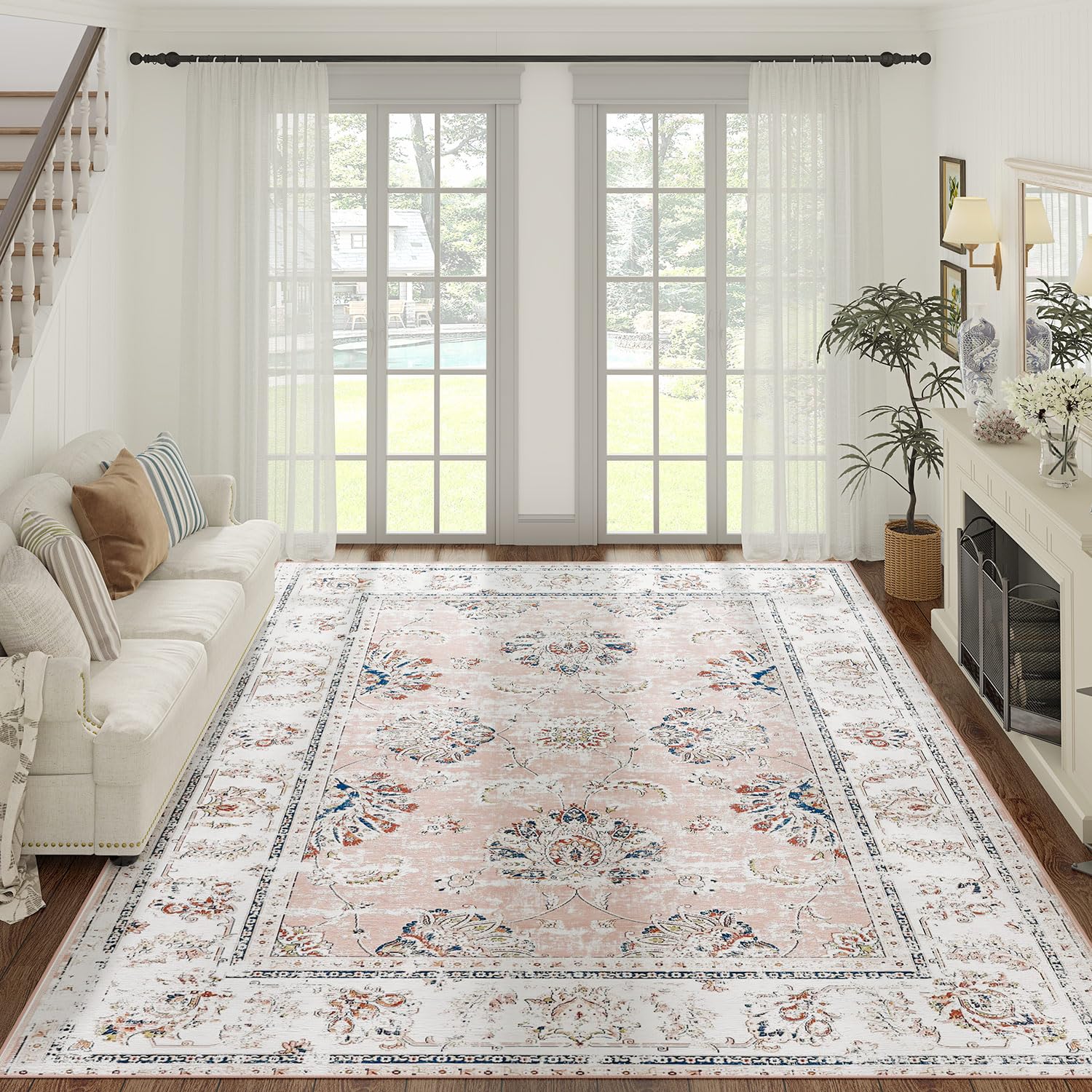 Alfombra Area Jinchan, Lavable, Rosa Bohemio, 240 X 300 Cm - Venta Internacional.