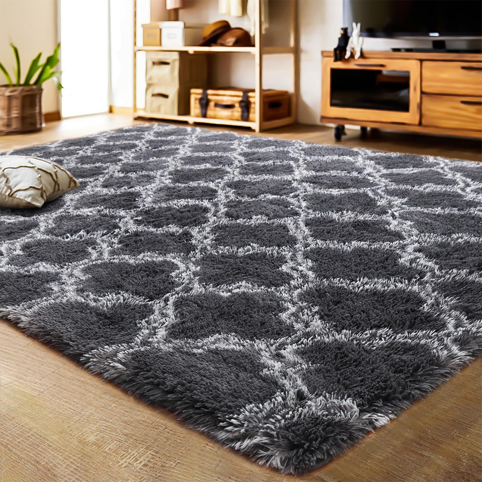 Alfombra Lochas De Lujo Con Estampado Geométrico De Felpa Esponjosa, 180 X 270 Cm - Venta Internacional.