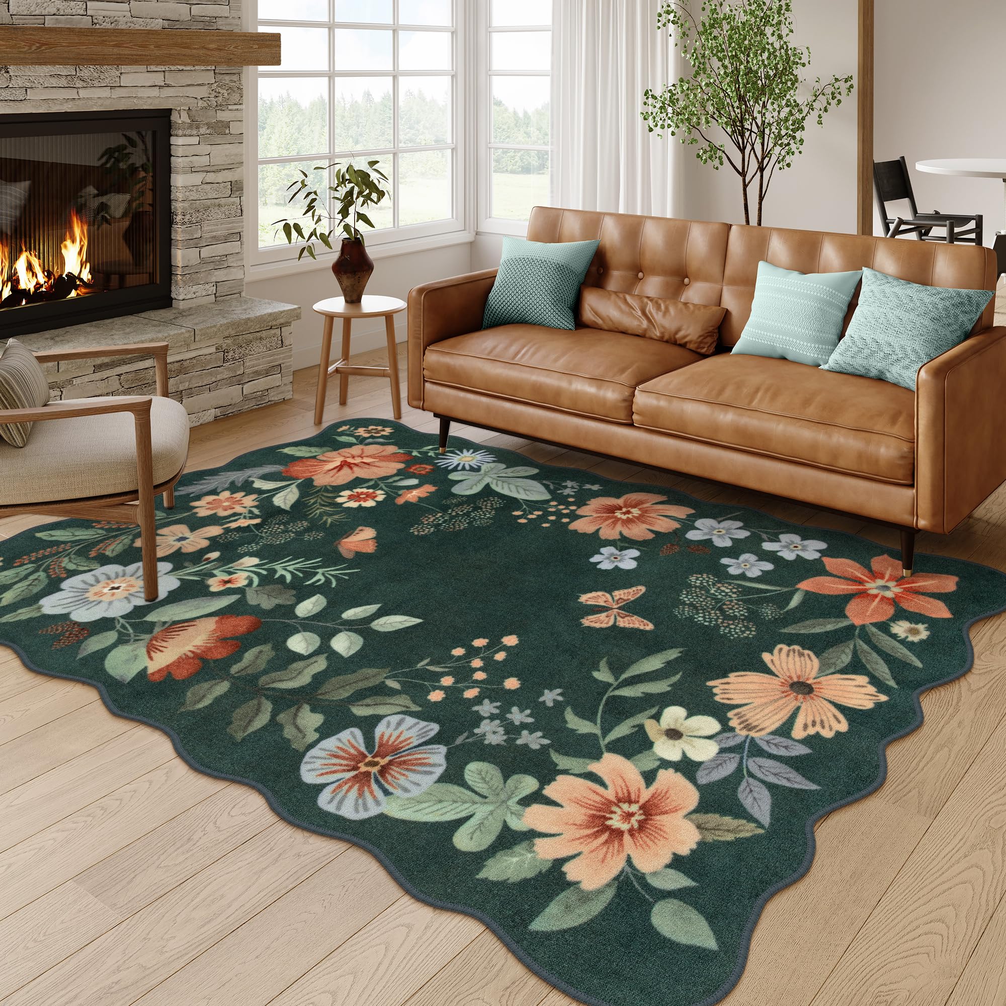 Foto 2 pulgar | Alfombra Lahome Floral Green, 150 X 210 Cm, Ultrafina, Antideslizante - Venta Internacional.