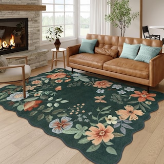Foto 1 | Alfombra Lahome Floral Green, 150 X 210 Cm, Ultrafina, Antideslizante - Venta Internacional.