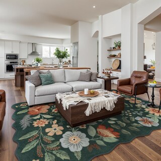 Foto 2 | Alfombra Lahome Floral Green, 150 X 210 Cm, Ultrafina, Antideslizante - Venta Internacional.