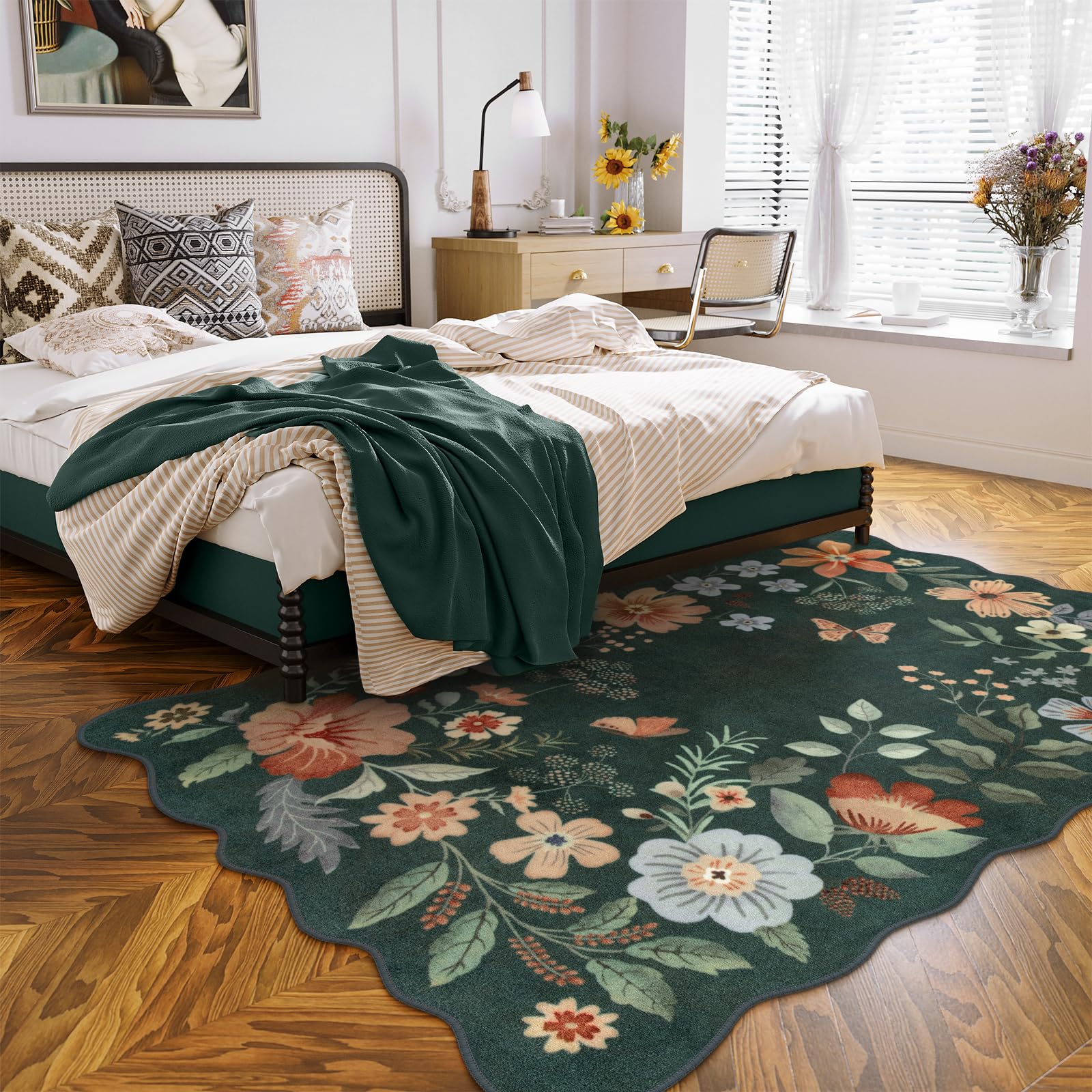 Foto 3 | Alfombra Lahome Floral Green, 150 X 210 Cm, Ultrafina, Antideslizante - Venta Internacional.