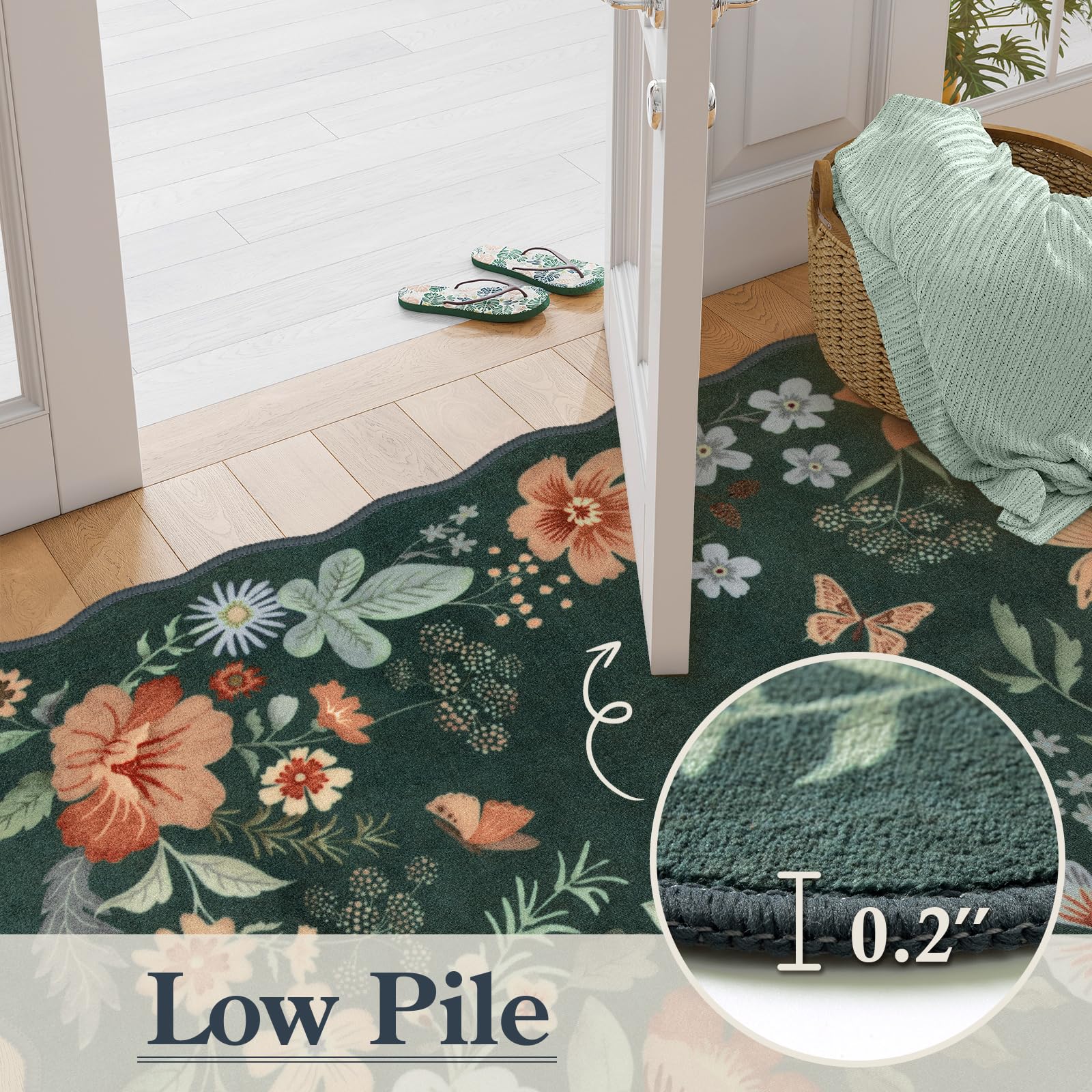 Foto 6 pulgar | Alfombra Lahome Floral Green, 150 X 210 Cm, Ultrafina, Antideslizante - Venta Internacional.
