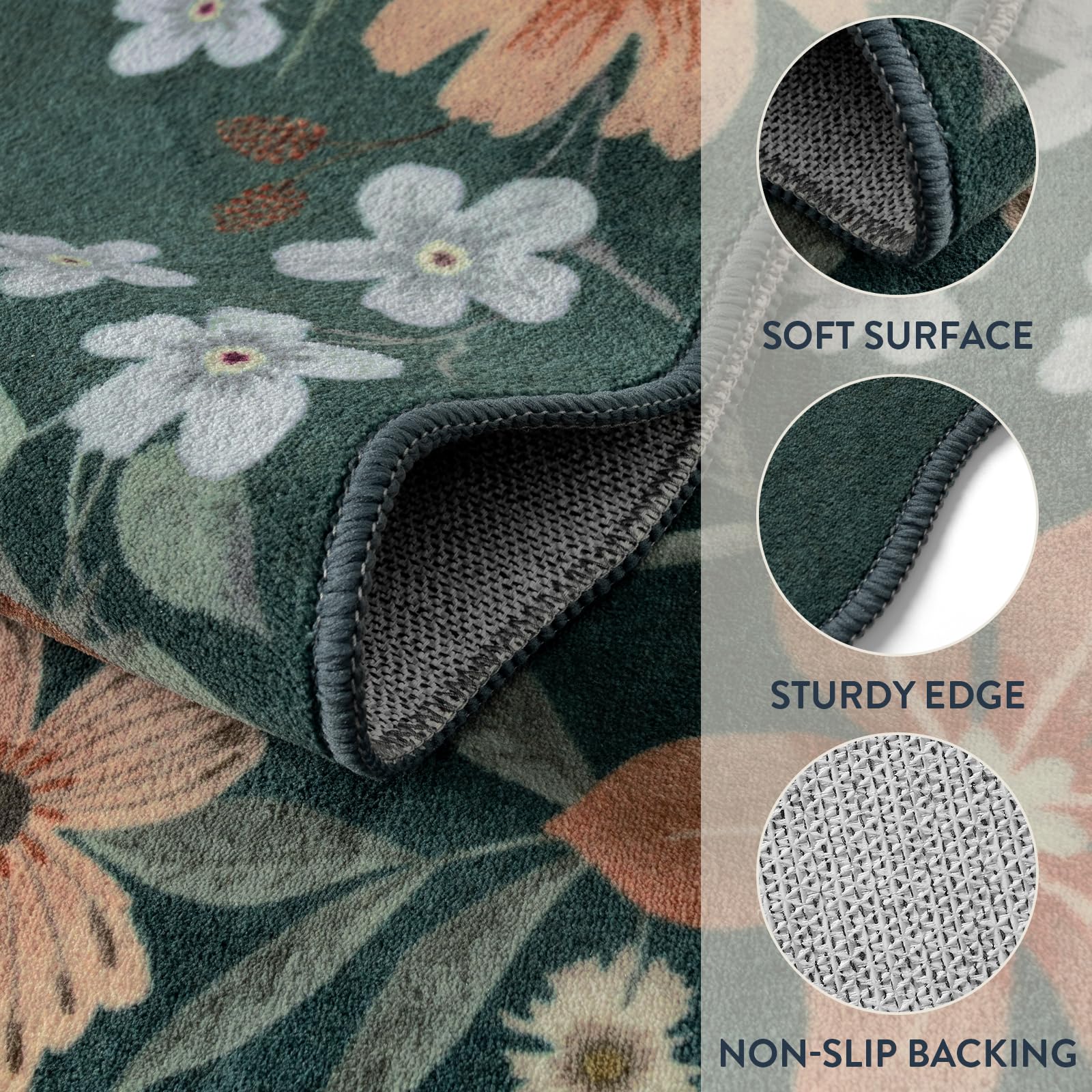 Foto 8 pulgar | Alfombra Lahome Floral Green, 150 X 210 Cm, Ultrafina, Antideslizante - Venta Internacional.