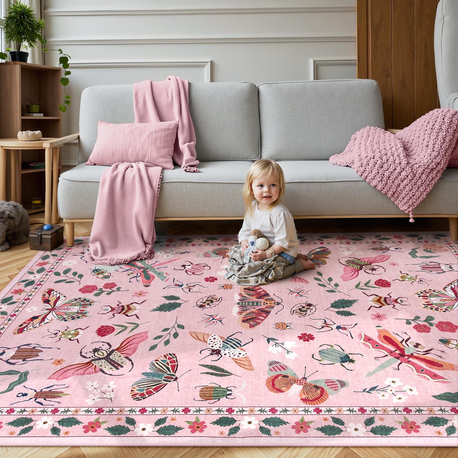 Foto 6 | Alfombra Lahome, Lavable Con Insectos, 180 X 270 Cm, Para Salón, Color Rosa - Venta Internacional.