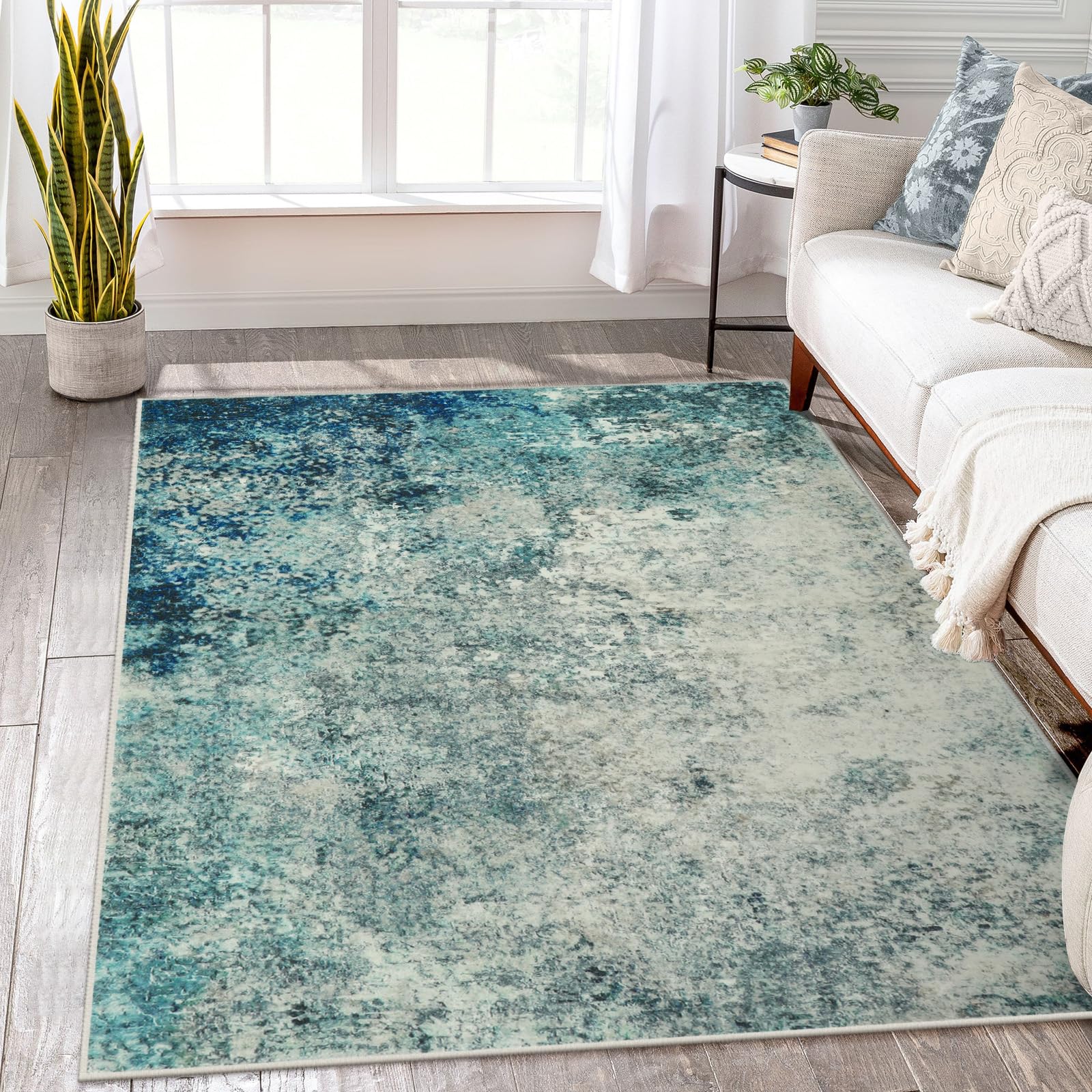 Alfombra Lahome, Moderna, Abstracta, 200 X 250 Cm, Color Azul Y Gris - Venta Internacional.
