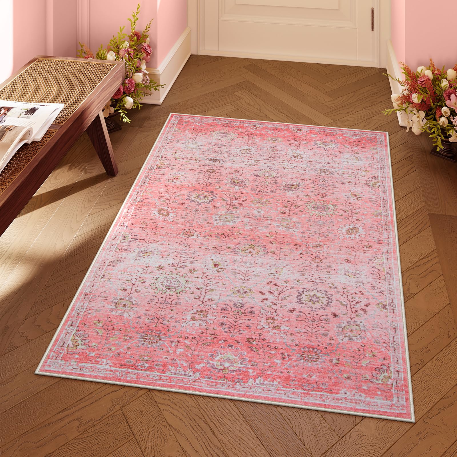 Foto 2 pulgar | Alfombra Lahome Pink Boho De 90 X 150 Cm, Lavable, Para Habitación De Niños - Venta Internacional.