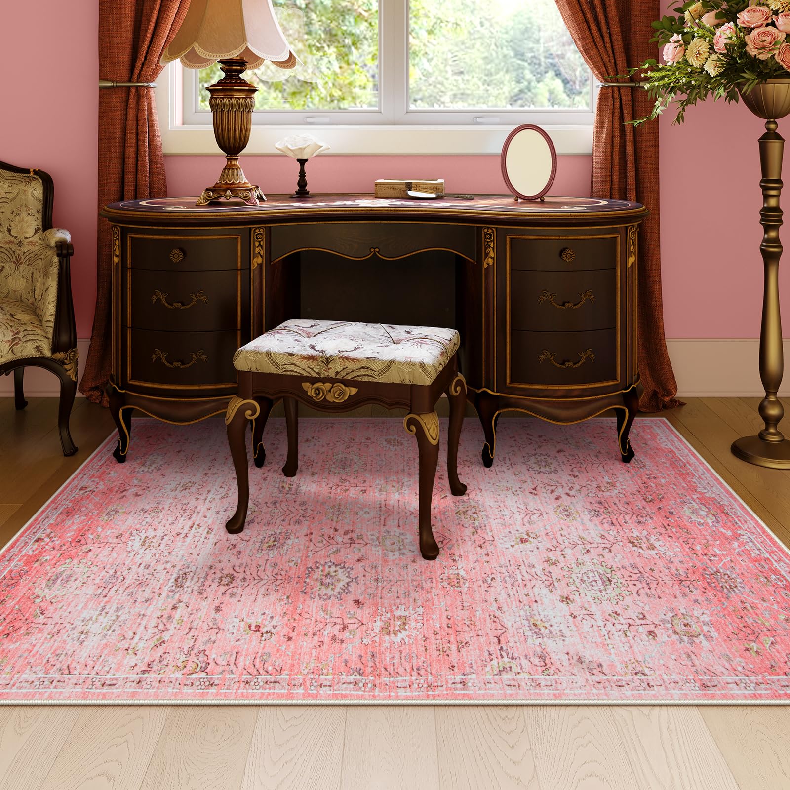 Foto 5 | Alfombra Lahome Pink Boho De 90 X 150 Cm, Lavable, Para Habitación De Niños - Venta Internacional.