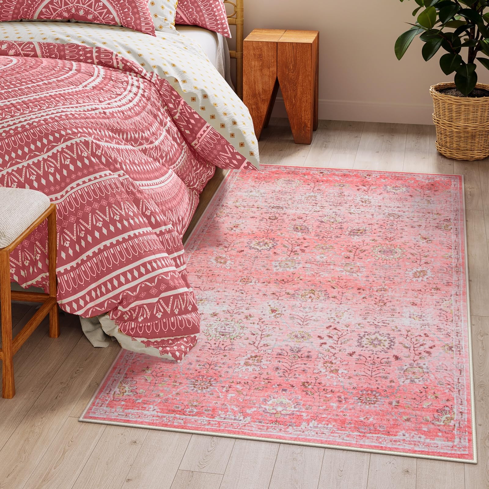 Foto 7 pulgar | Alfombra Lahome Pink Boho De 90 X 150 Cm, Lavable, Para Habitación De Niños - Venta Internacional.