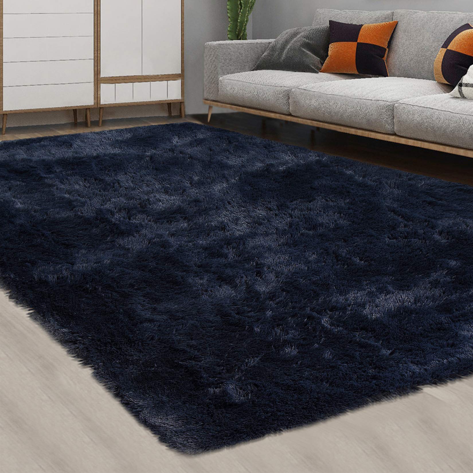 Alfombra Caromio Azul Marino Extra Grande De 240 Cm X 300 Cm, Ultrasuave - Venta Internacional.