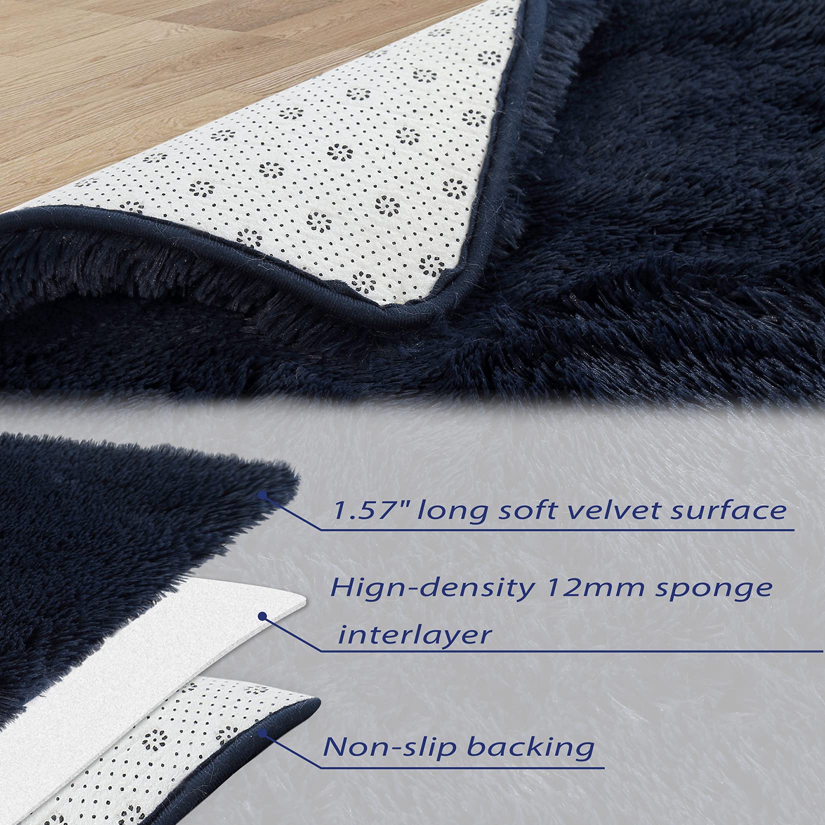 Foto 7 pulgar | Alfombra Caromio Azul Marino Extra Grande De 240 Cm X 300 Cm, Ultrasuave - Venta Internacional.