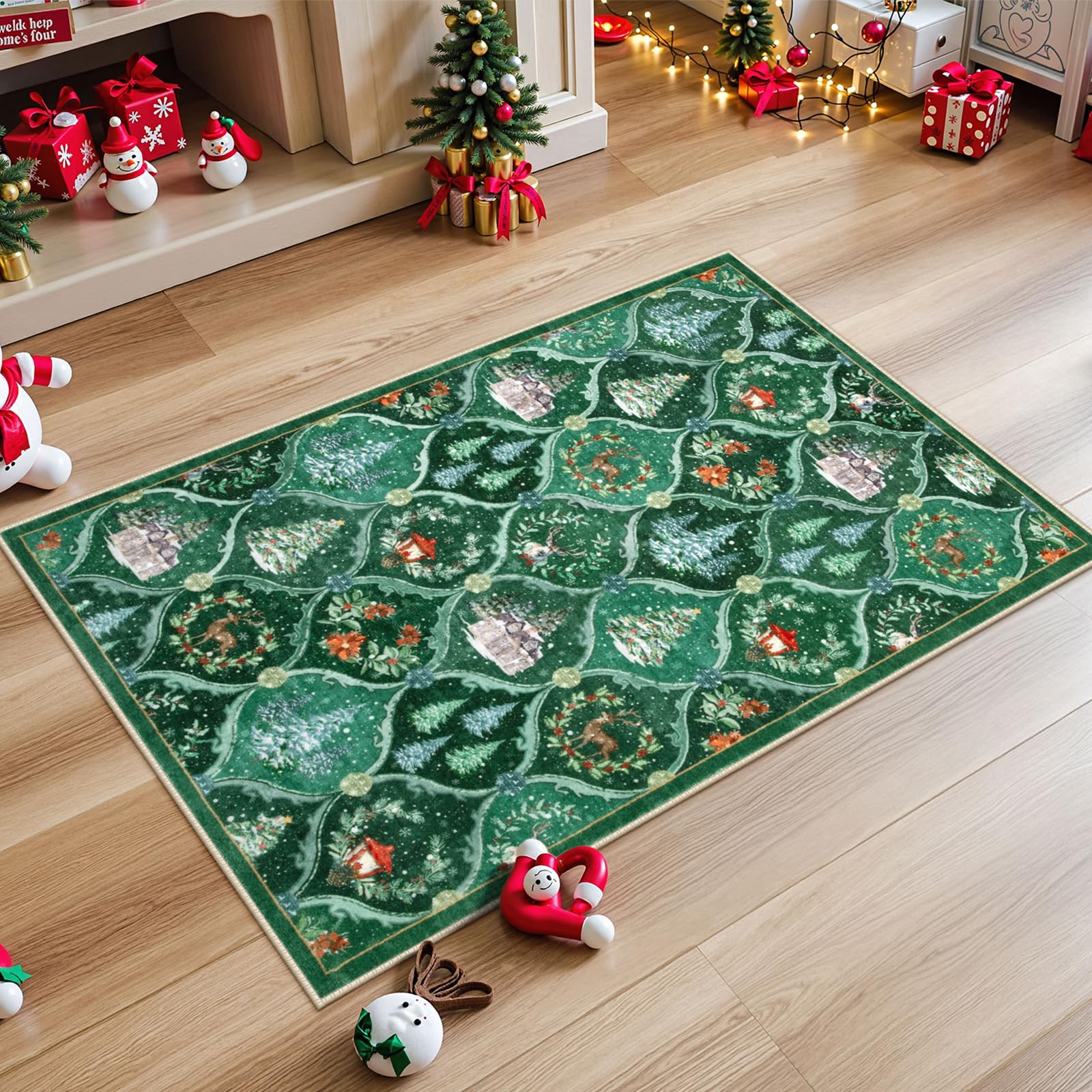 Alfombra Navideña Lahome Moroccan Trellis, 60 X 120 Cm, Color Verde - Venta Internacional.